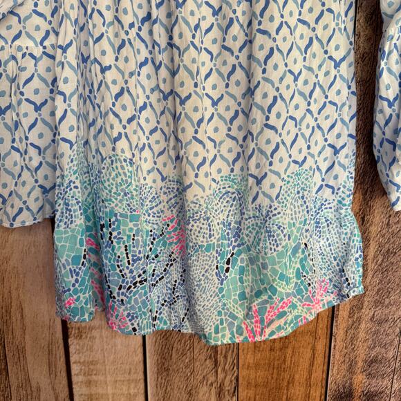 Lilly Pulitzer Nevie Off Shoulder Top Sea La Vie Blue Boho Resort Blouse Small - Picture 4 of 9